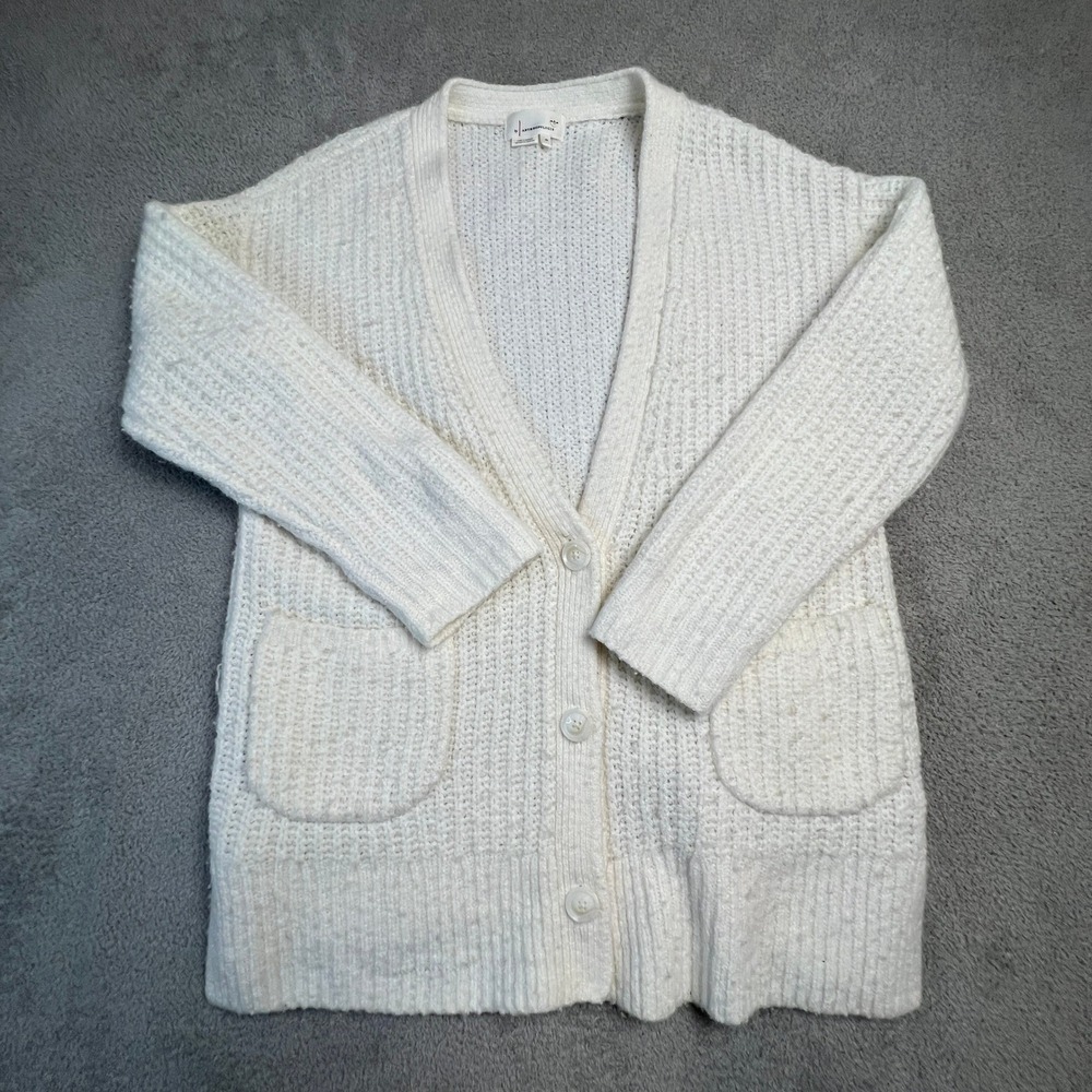 Anthropologie Cardigan Extra‎ Small Merino Wool Blend Chunky Knit Cream Pockets